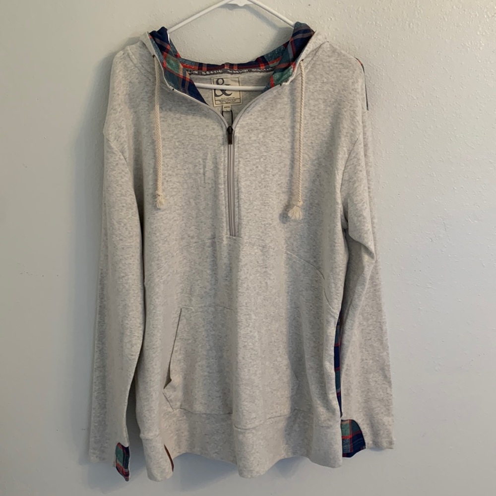 Ampersand Avenue Plaid About You Oatmeal Half Zip Hoodie Sweat Shirt Size XXXL